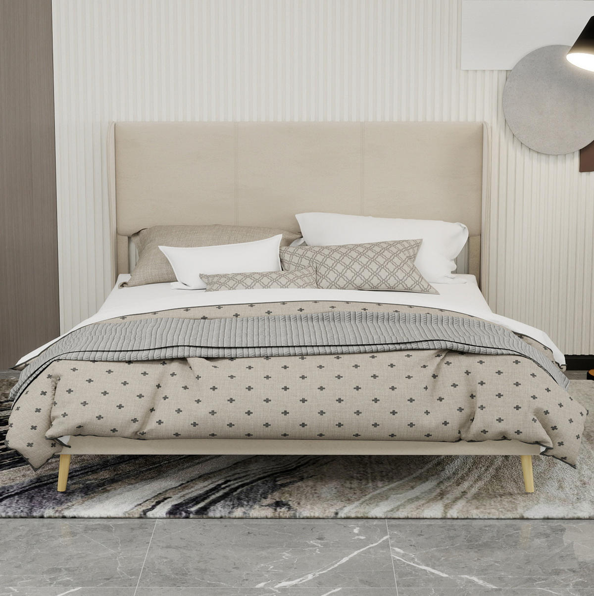 ČALÚNENÁ posteľ 160/200 cm béžová s mäkkým čelom z látky a kovu - béžová, textil (160/200cm) - OKWISH