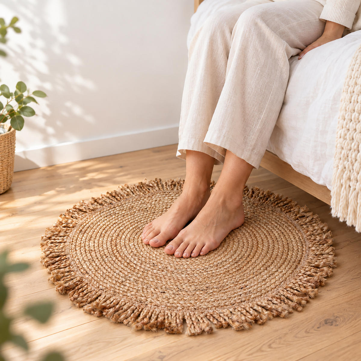 PREPROGA naravna okrogla juta ročno tkana 60 cm - bež, tekstil (60/60cm) - Relaxdays