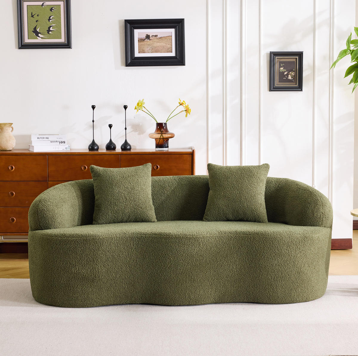 2-SITZER-SOFA mit geschwungener Form, Federkernpolsterung und runden Armlehnen, Grün - Grün, Kunststoff (170/70/89cm) - Redom