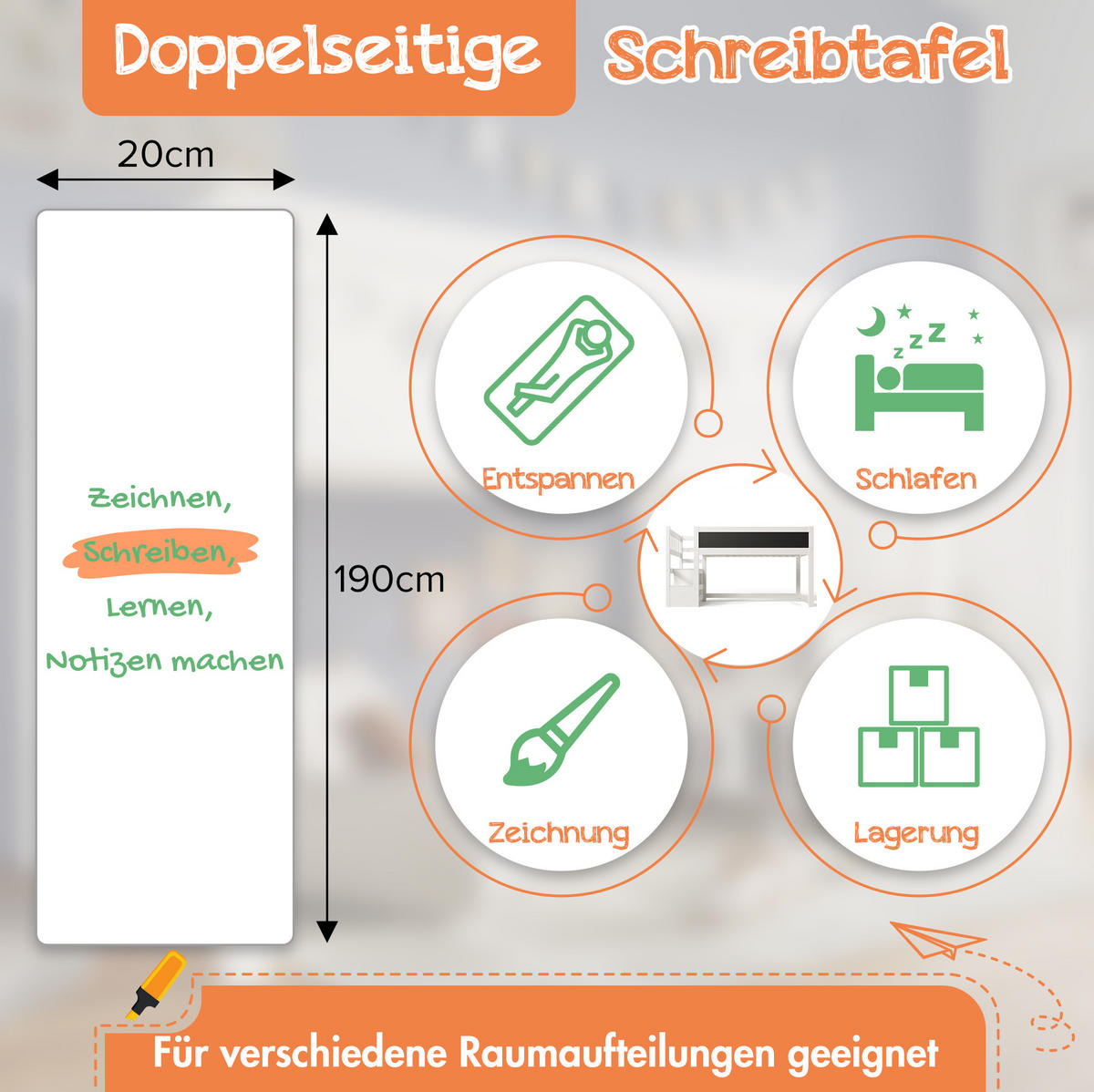 HOCHBETT aus Massivholz und MDF 90/200 cm mit Tafel, Stauraumtreppe und Rausfallschutz, Weiß - Weiß, Textil - Redom