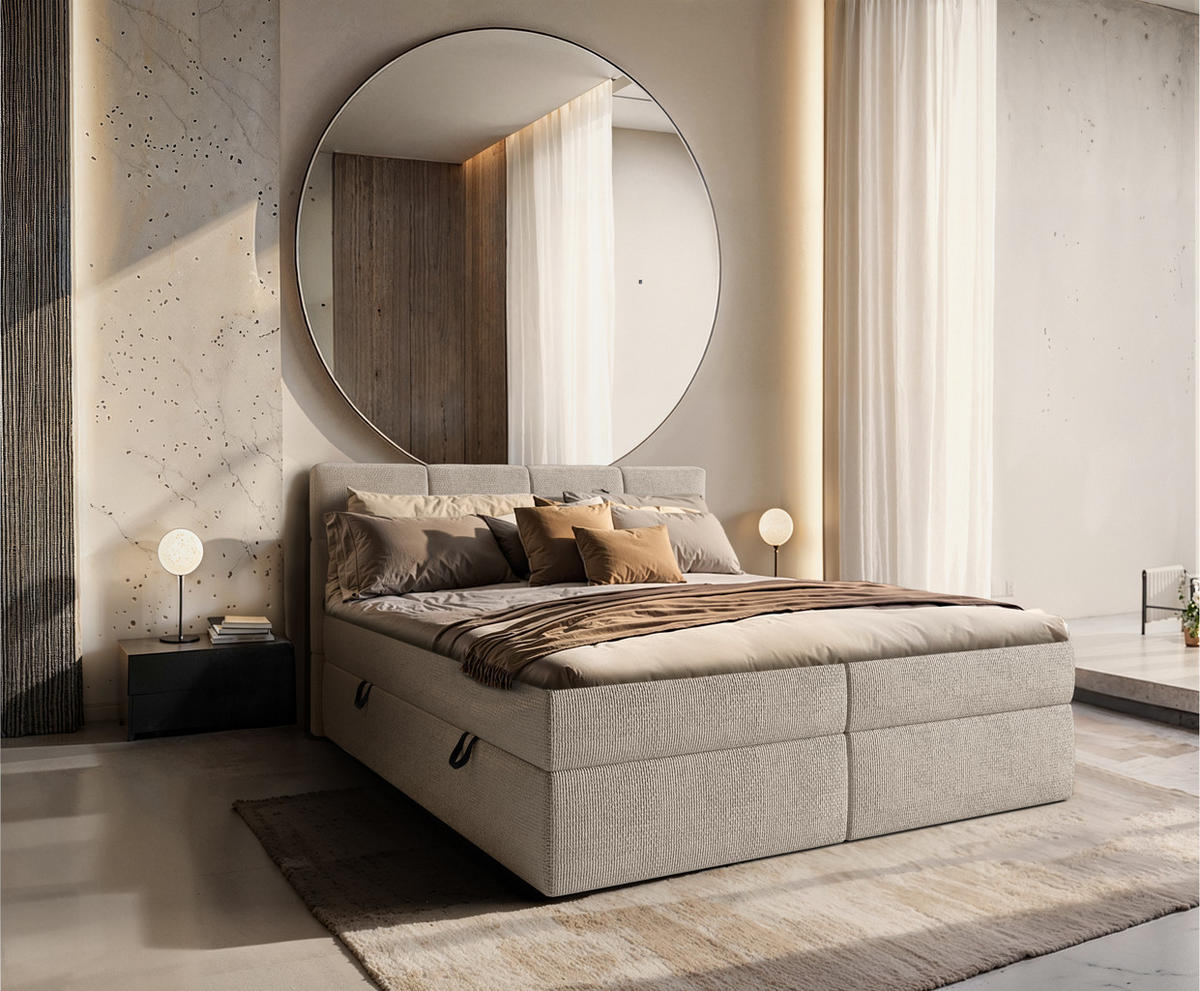 BOXSPRINGBETT Ruhe 180x200 – in hellgrau, Kaltschaum-Topper, großem Bettkasten - Hellgrau, Textil (180/200cm)