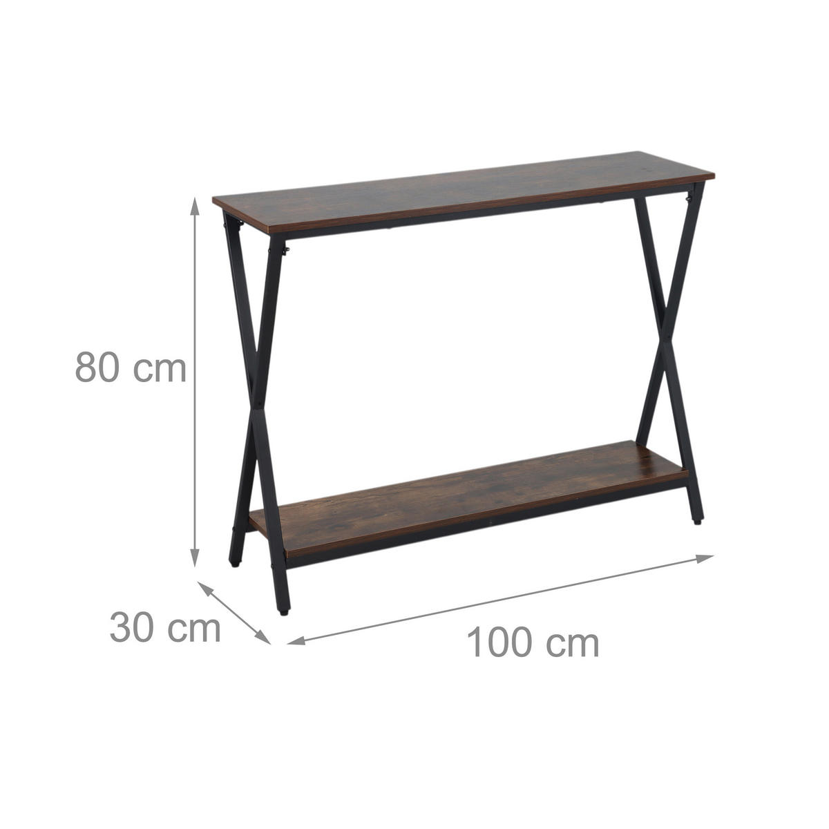 KONSOLENTISCH - Dunkelbraun, Holzwerkstoff/Metall (30/100/80cm) - Relaxdays