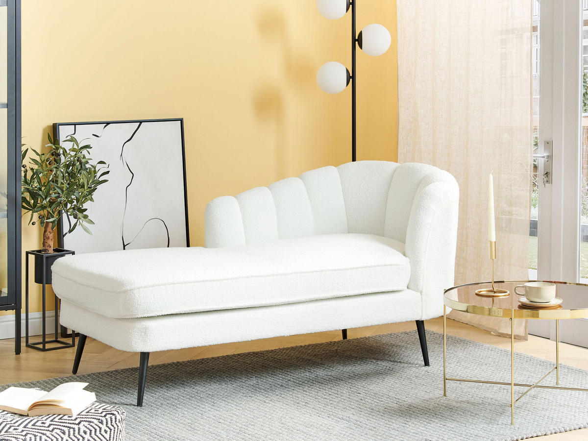 CHAISELONGUE Bouclé cremeweiß rechtsseitig Allier - Schwarz/Weiß, Textil (150/75/76cm) - Beliani