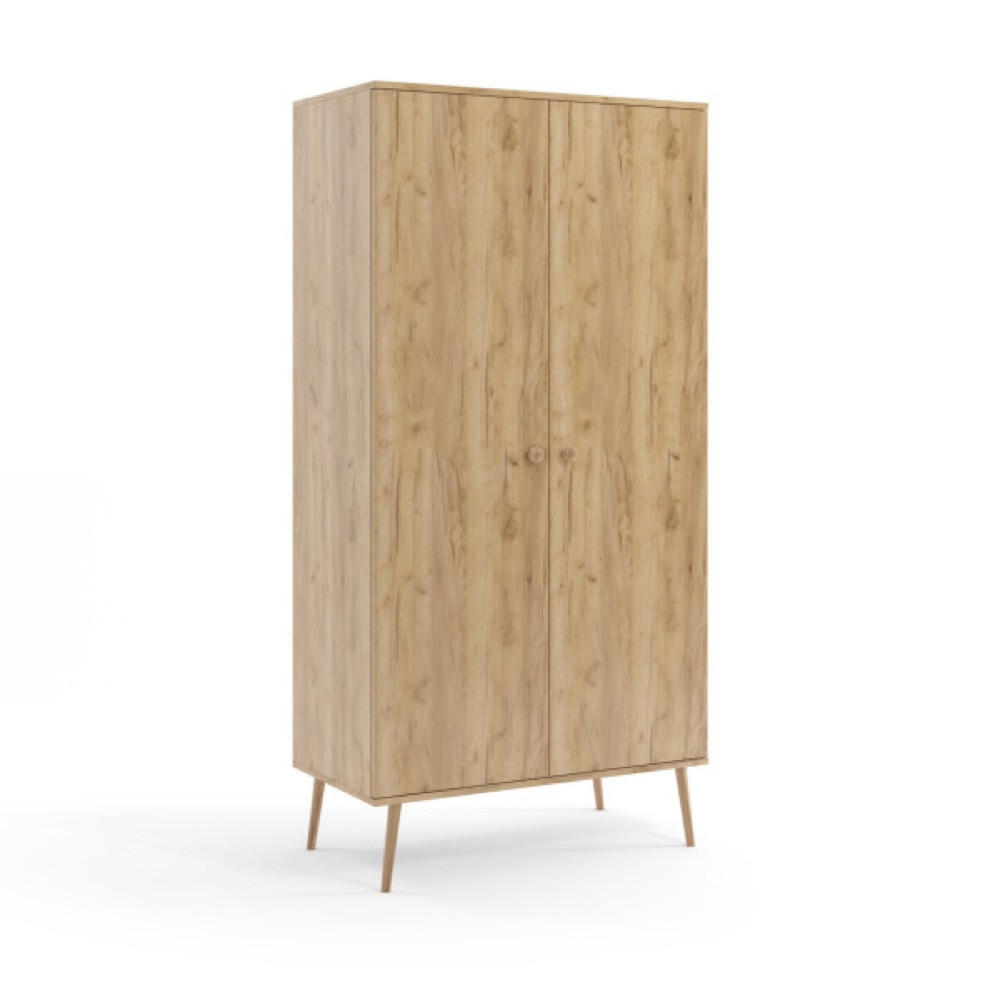 SCHRANK Golden Craft Eiche Boho Tief Mit 2 Regalen Und Kleiderstange - Multicolor, Holzwerkstoff (100/202/52cm) - Sepro Meble