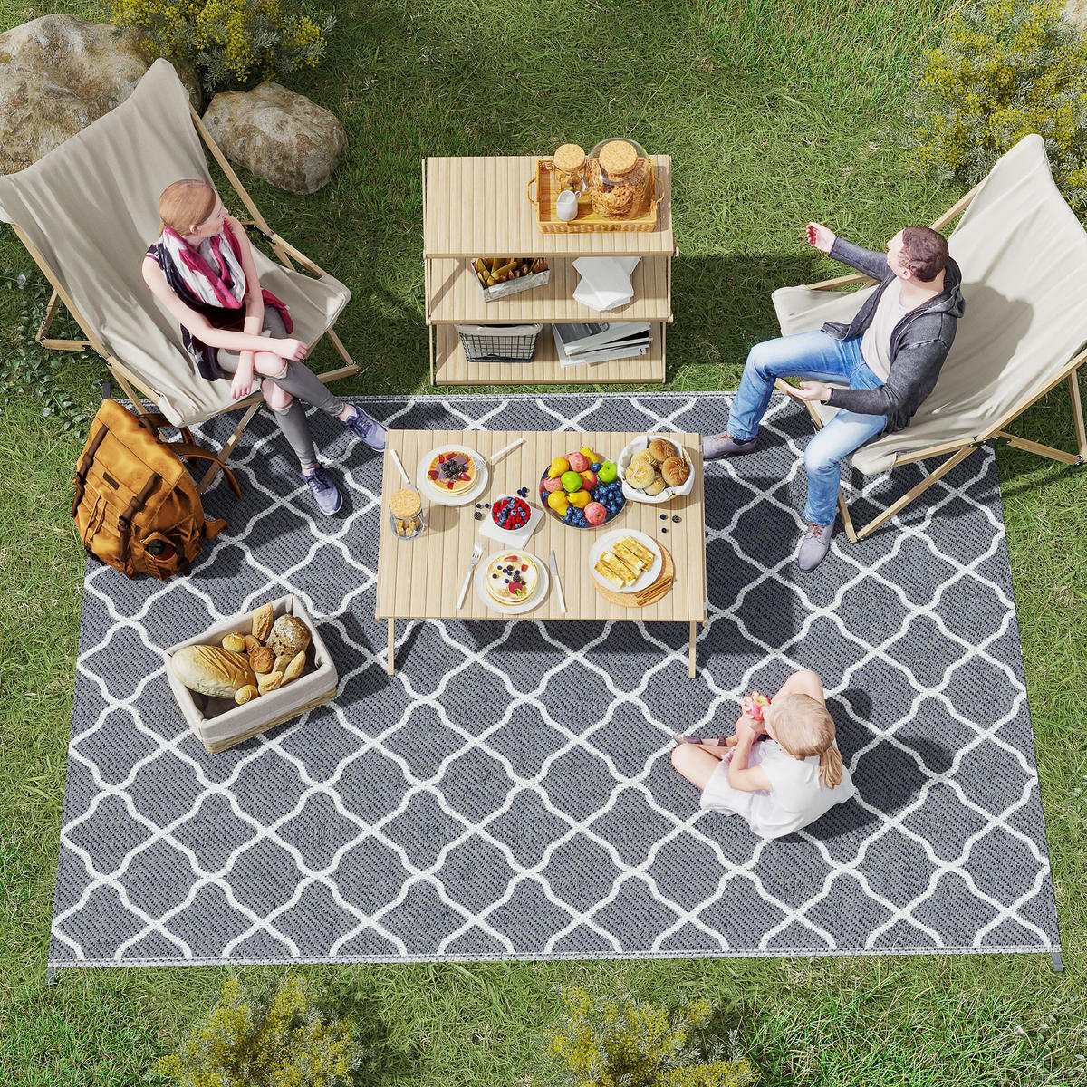 OUTDOOR Teppich robuster Wetterfest Outdoorteppich Carpet mit Netzmuster - Grau, Kunststoff (182/274cm) - Outsunny