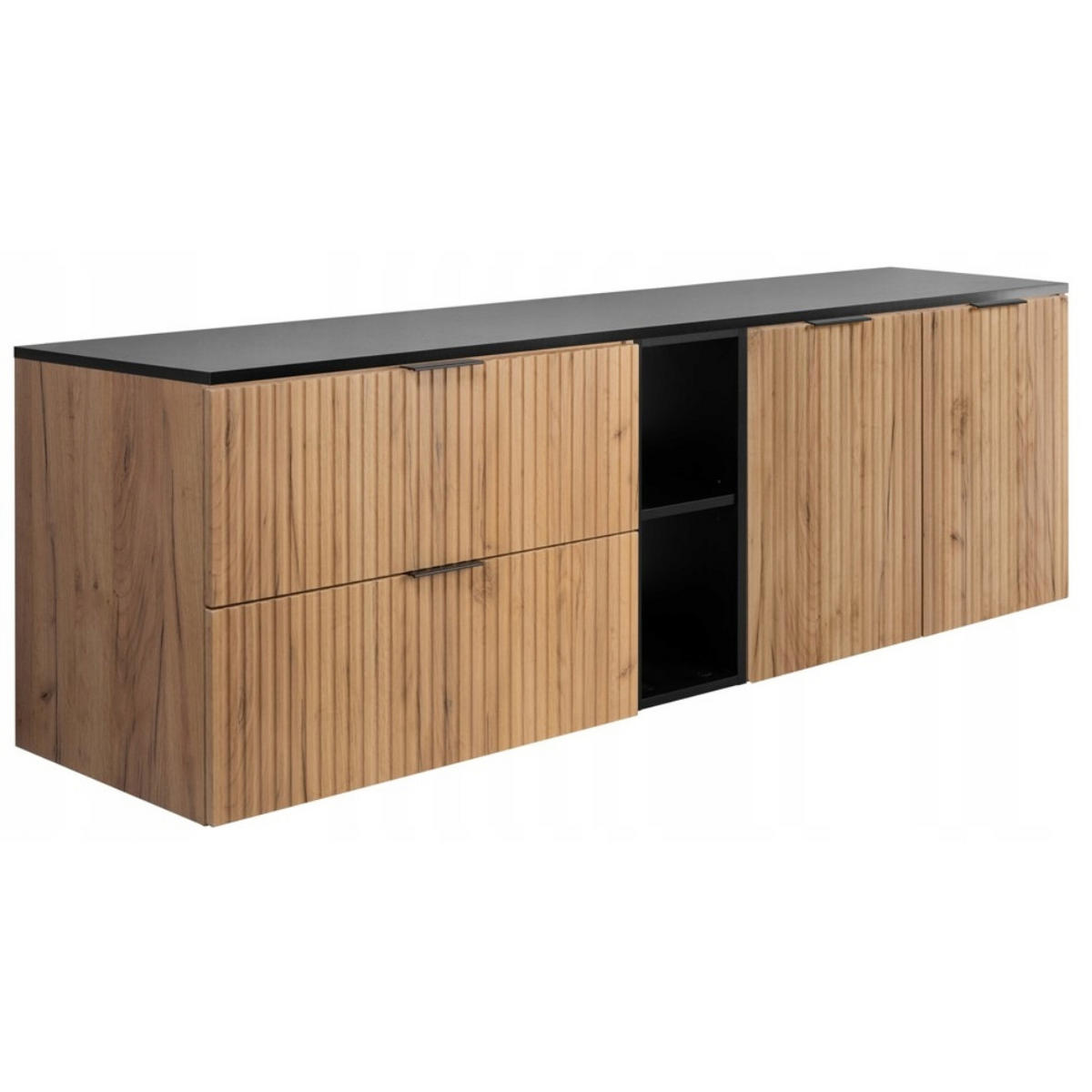 WASCHBECKUNTERSCHRANK FLOW mit Regal + Platte Schwarz matt 160/57/46 cm - Schwarz, Holzwerkstoff (160/57/46cm) - Rodan