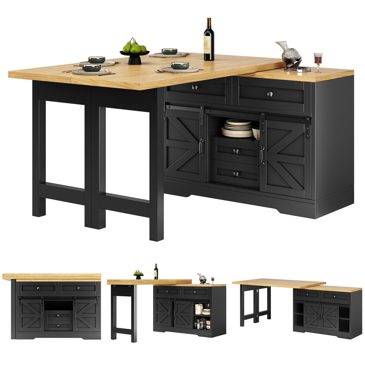 KÜCHENINSEL Drehbar Stauraum Modern - Schwarz, Holzwerkstoff (120/72/40cm) - FLIEKS