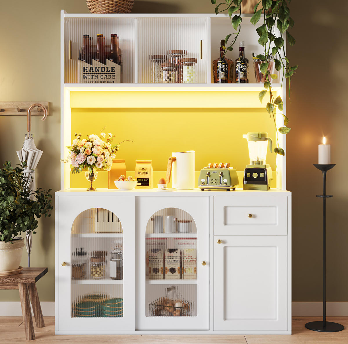 BUFFET 120/35/167 cm aus MDF und Holzwerkstoff mit LED-Beleuchtung Weiß - Weiß, Holzwerkstoff (120/167/35cm) - Modenvie