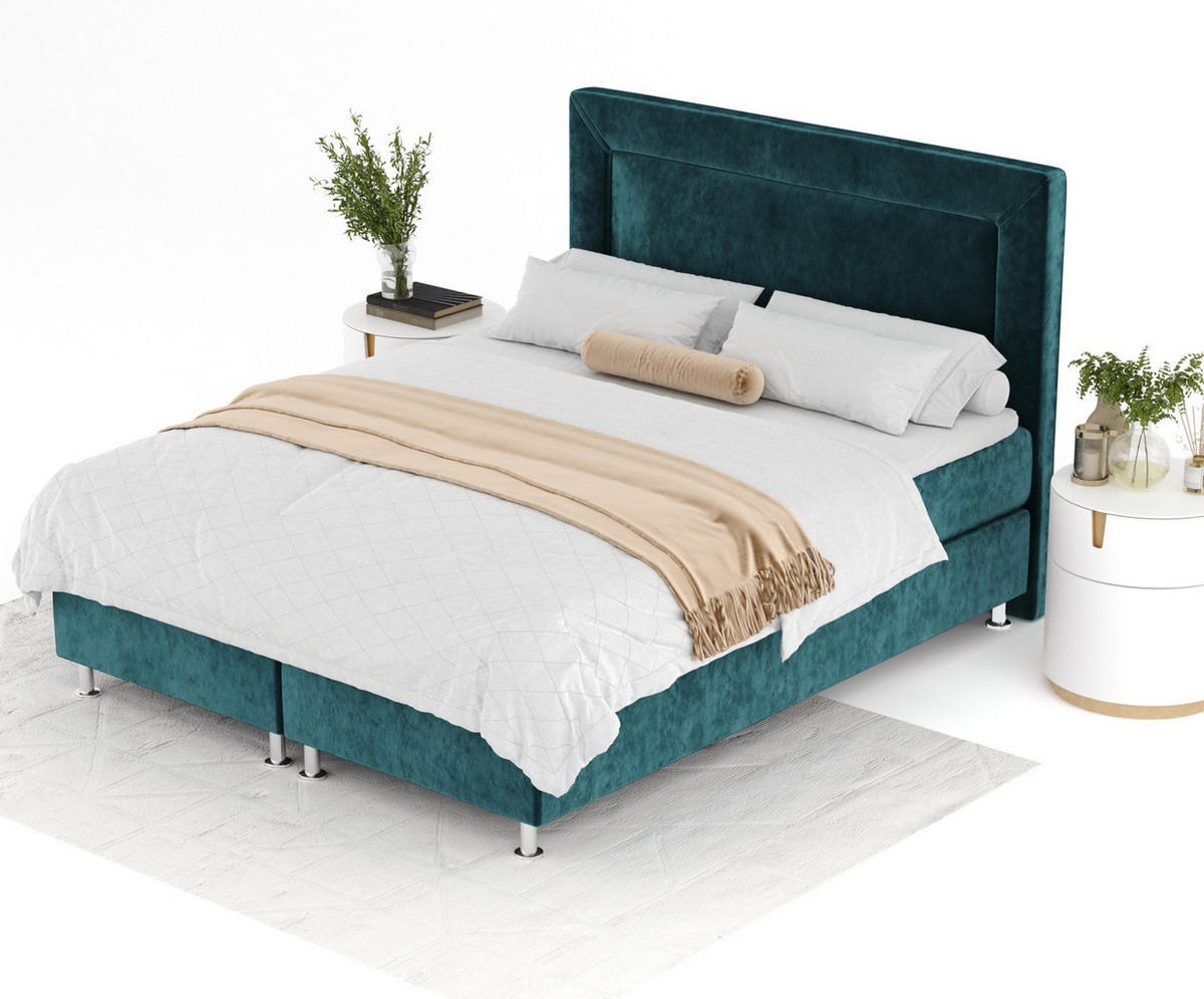 BOXSPRINGBETT Laguno Türkisfarben 160/200 cm mit Latex-Topper - Türkis/Silberfarben, Holz/Holzwerkstoff (160/200cm) - Maison de Reve