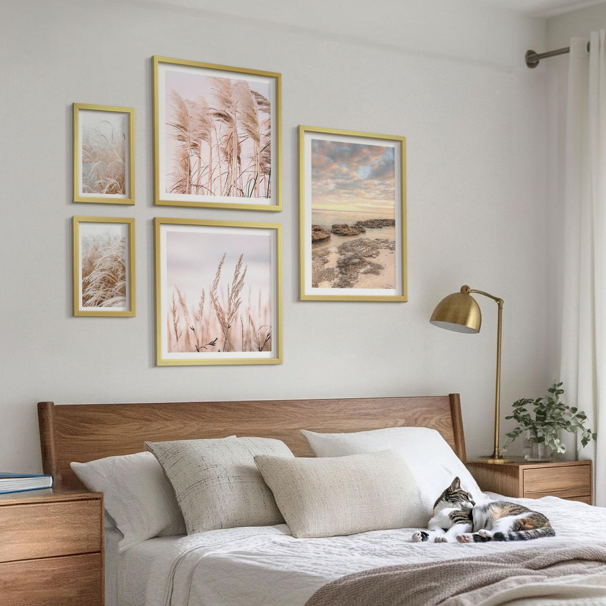 BILDER SET 5er Set - 50x50 cm & 20x30 cm & 40x60 cm Goldrahmen - Meerblick von Venedig - Goldfarben, Kunststoff (40/60cm) - TULUP