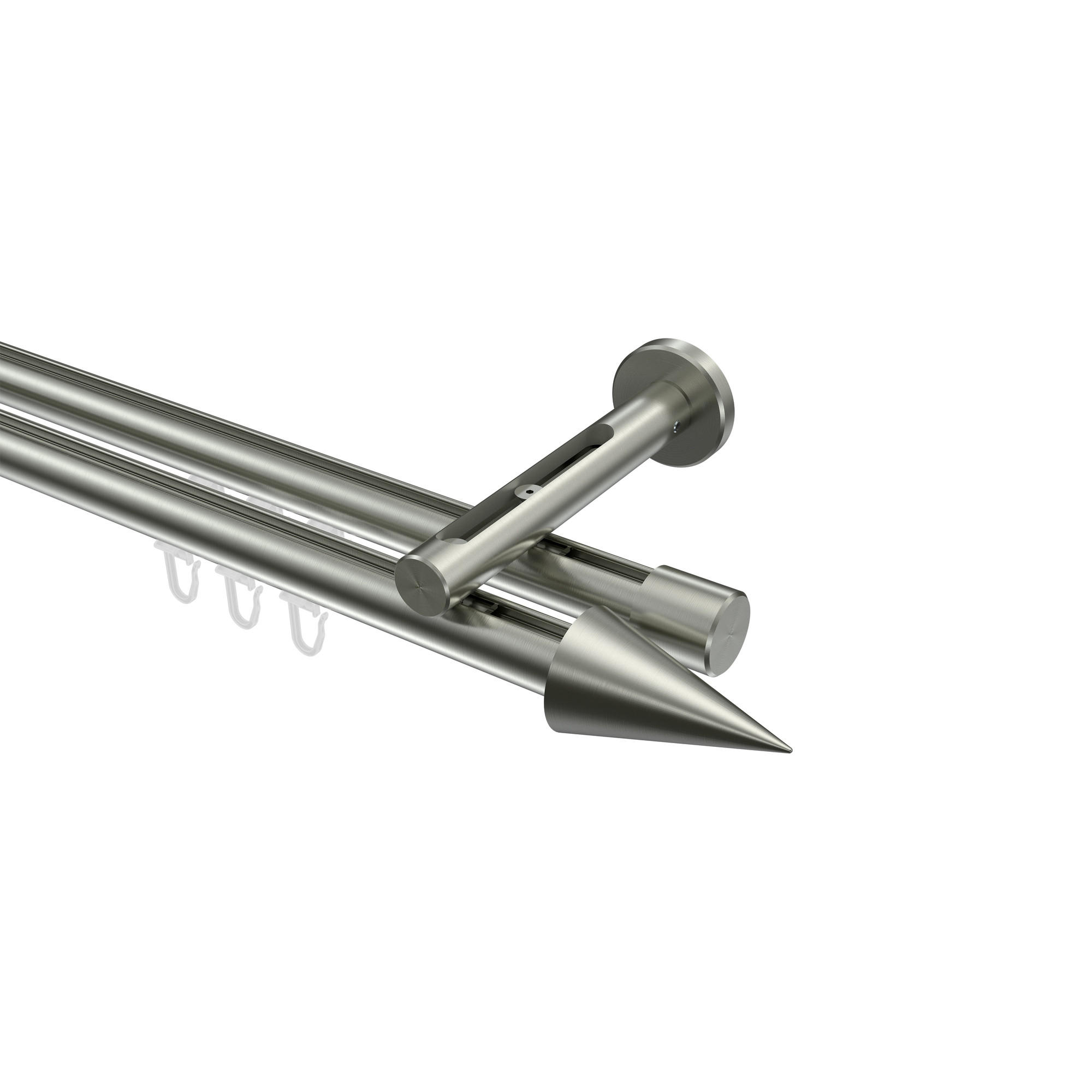 GARDINENSTANGE INNENLAUF Siteno Savio 420 cm (geteilt in 3 x 140 cm), 2-läufig, 20 mm Ø Edelstahl-Optik - Edelstahlfarben, Metall (420cm) - INTERDECO