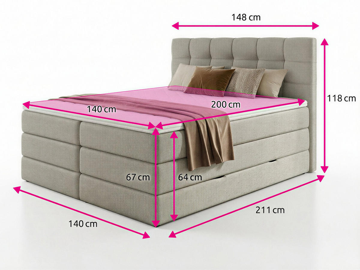 BOXSPRINGBETT Best Max - 140x200 - dunkelgrau (Inari 94) - Dunkelgrau/Schwarz, Holz/Holzwerkstoff (140/200cm) - Sofnet