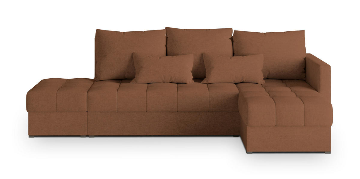 ECKSOFA LUMARI R-S Kupferfarben Plüsch-Stoff mit Schlaffunktion - Kupferfarben, Holz (262/143cm) - MASSENO