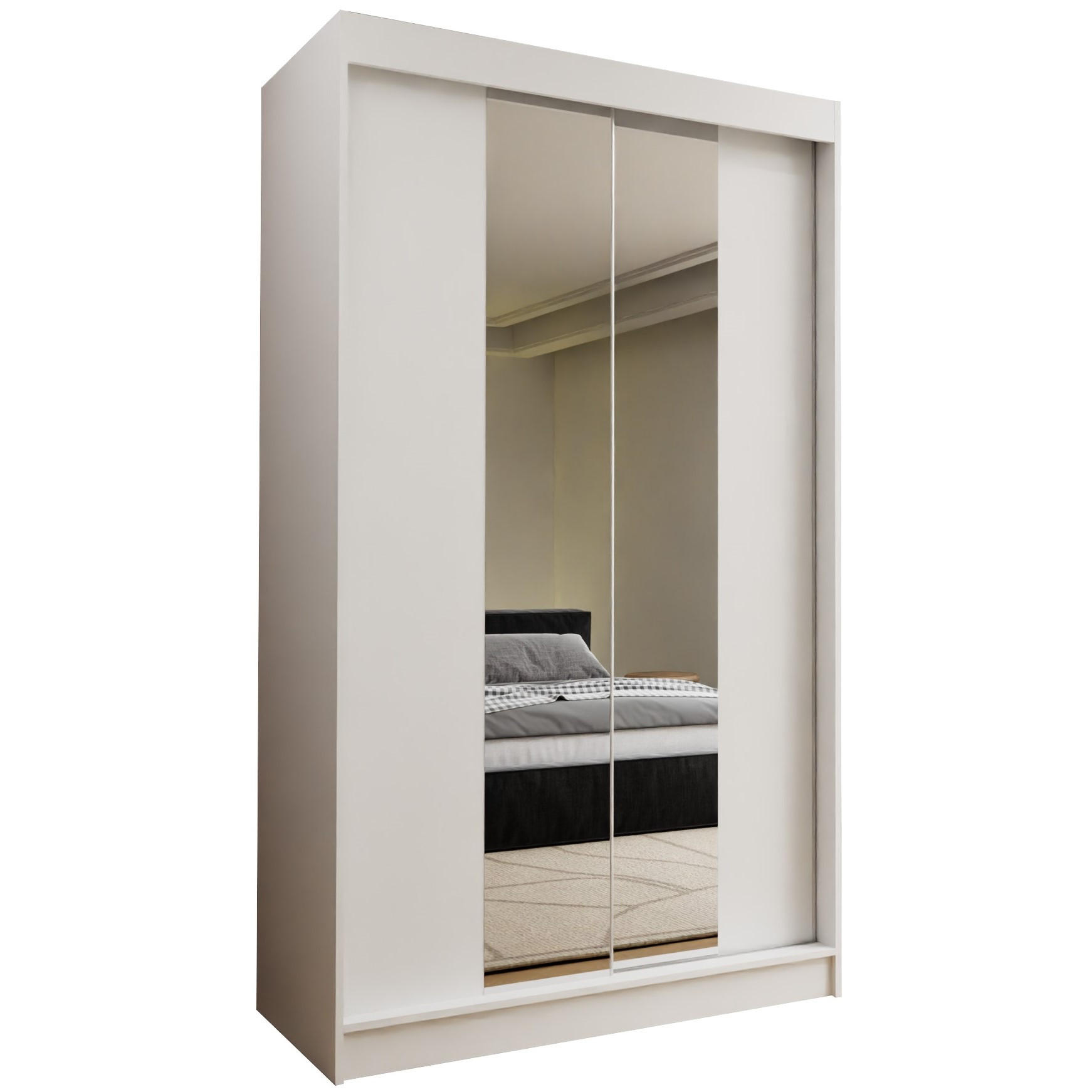 SCHWEBETÜRENSCHRANK LUCENZA 120/216/61 cm 2-türig mit Spiegel Weiß - Weiß, Holzwerkstoff (120/216/61cm) - MASSENO