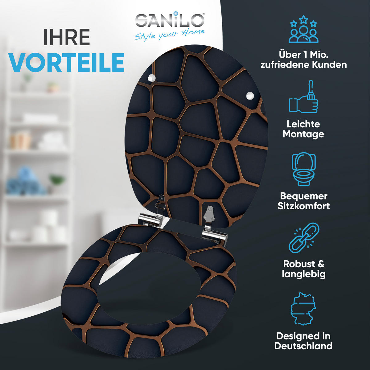 WC Sitz mit Absenkautomatik Mesh - Schwarz, Holzwerkstoff (38/6/47cm) - Sanilo