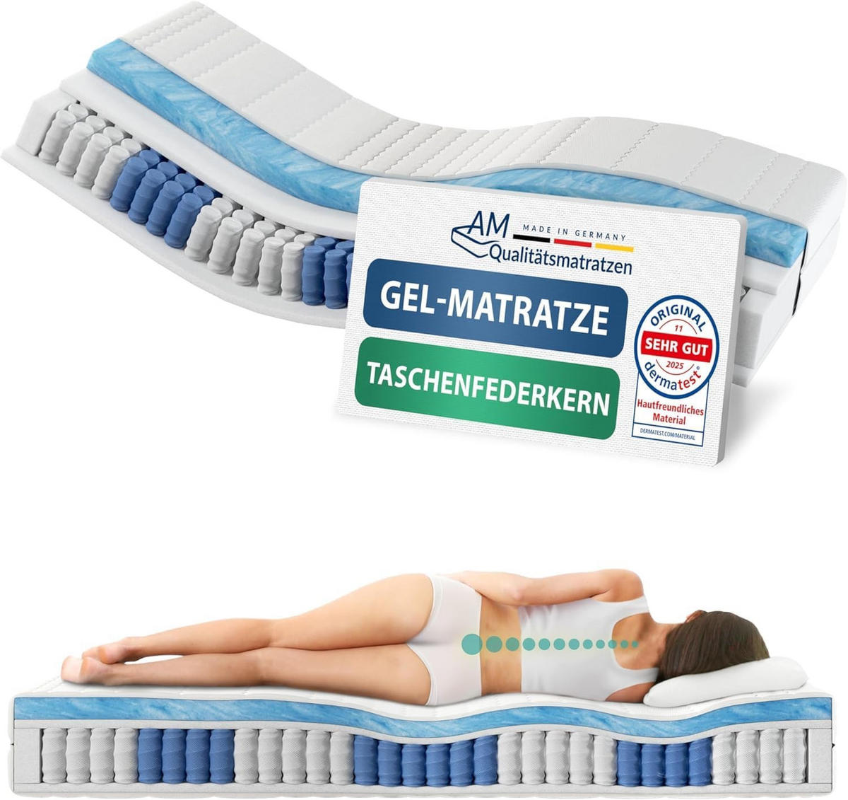 GEL TASCHENFEDERKERNMATRATZE 120/200 cm H2 - 24cm Höhe & Tencel Bezug - Weiß, Textil (120/200cm) - AM Qualitätsmatratzen