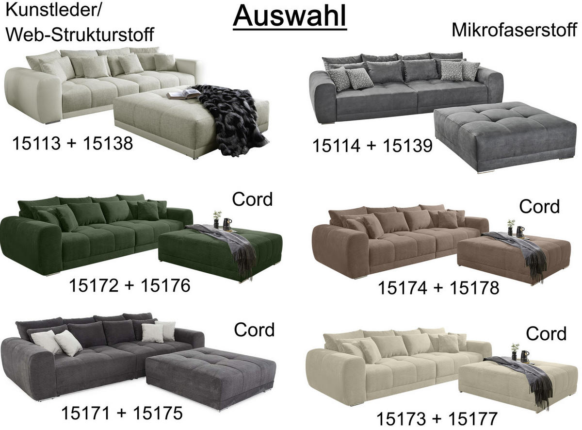 BIG-SOFA Federkern B306/T134/H86 cm, Liegefläche 120x240 cm, Mikrofaser Grau / 15114 - Chromfarben/Grau, Textil/Metall (306/86/134cm) - luma-home
