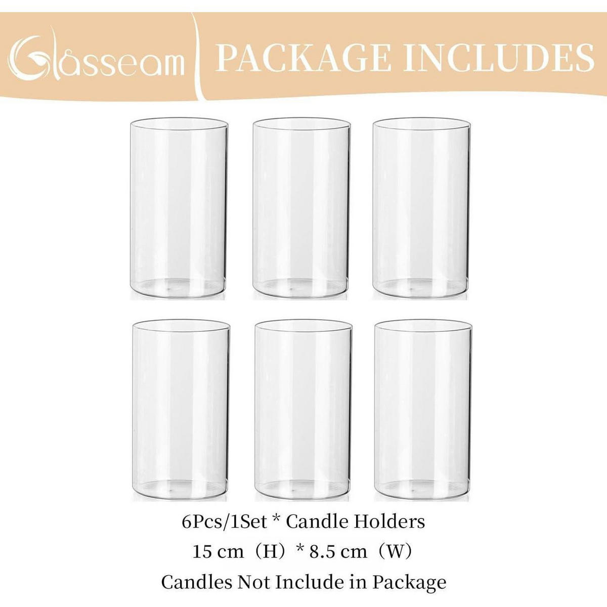 KERZENSTÄNDER 6er Set Glaszylinder 15 cm - Transparent, Glas (8.5/15/15cm)