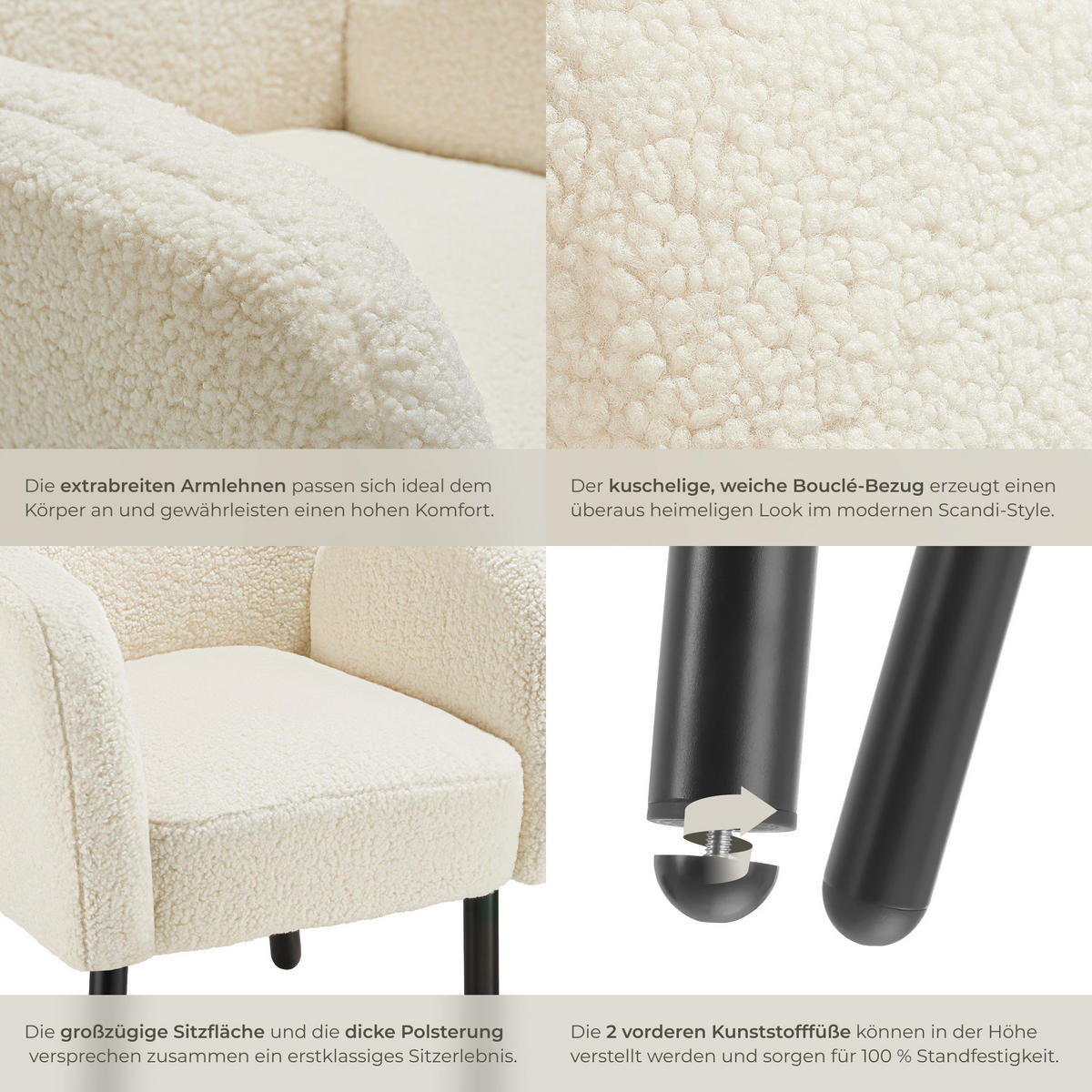 SESSEL Vänersborg,72 x 71 x 92 cm,creme - Creme, Textil (72/92/71cm) - tectake