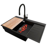 GRANITSPÜLE Sydney, 2-er set Schwarz 78/50 cm 1 Becken + Küchenarmatur 40/38 cm + Ablauf-Set + Küchenzubehörset ab 60er Unterschrank - Chromfarben/Beige, Kunststoff (78/20/50cm) - Primagran