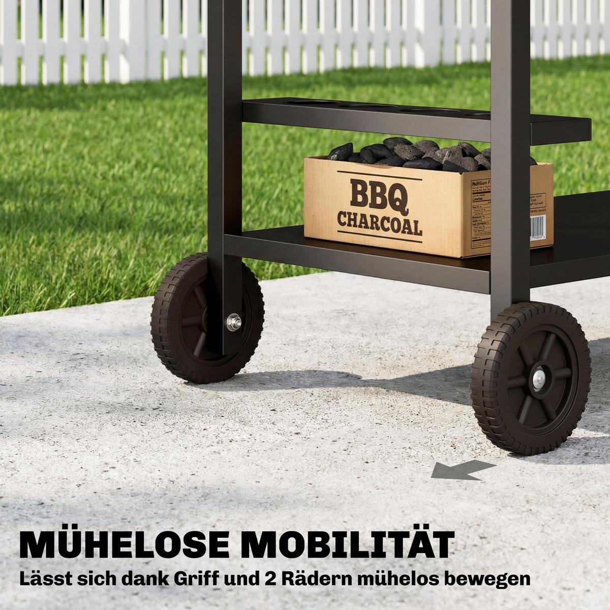 GRILLWAGEN Metall PU Schwarz - Schwarz, Metall (51/83/97cm) - Outsunny