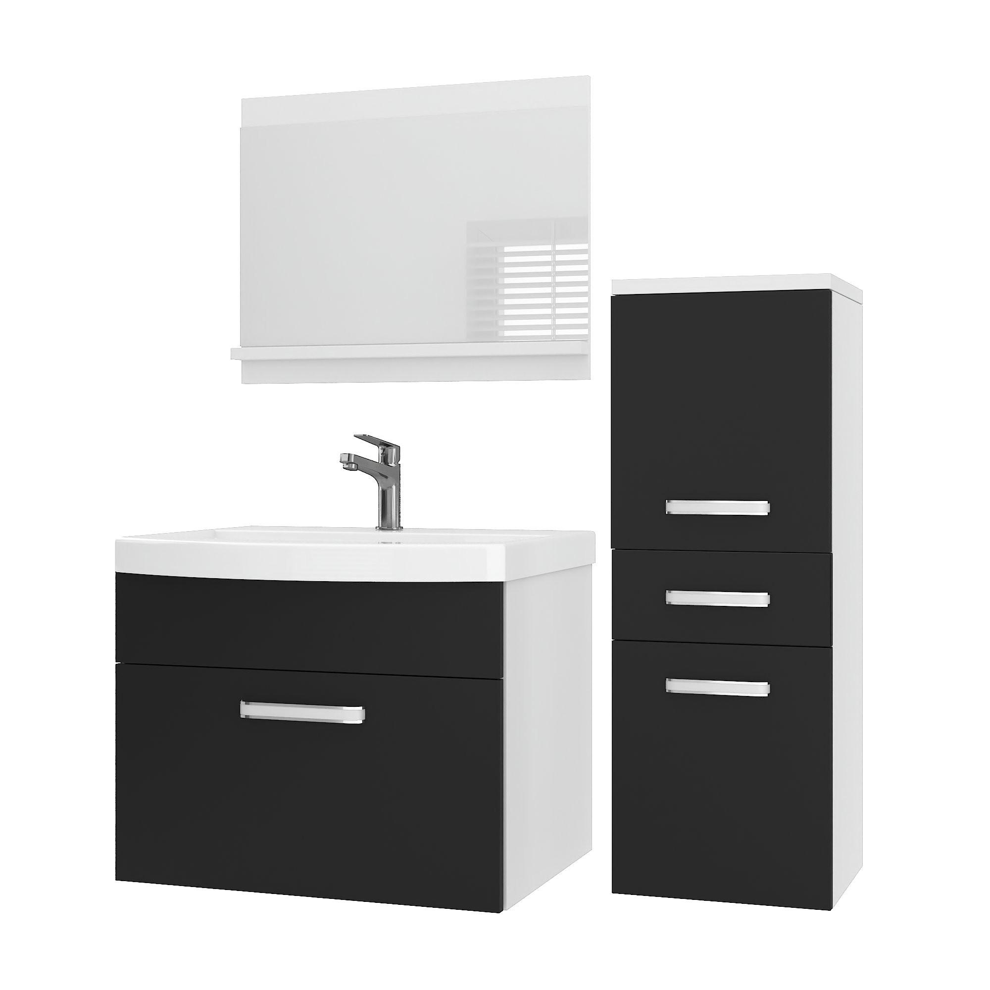 BADMÖBEL Badezimmer SET PRI M2, Schwarz Matt, 90 cm - Schwarz, Holz (38.7/81/90cm) - B BELINI GROUP