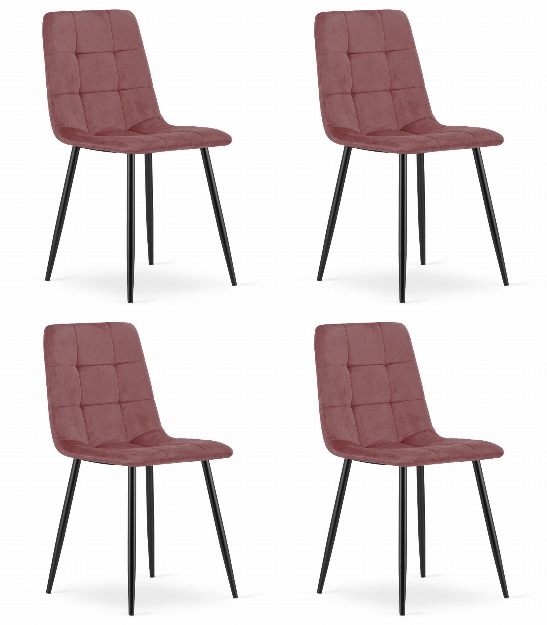 ESSZIMMERSTUHL 4-er Set PYRA rosa Sitz, schwarze Beine - Pink/Schwarz, Textil (45/87/50.5cm) - Valora