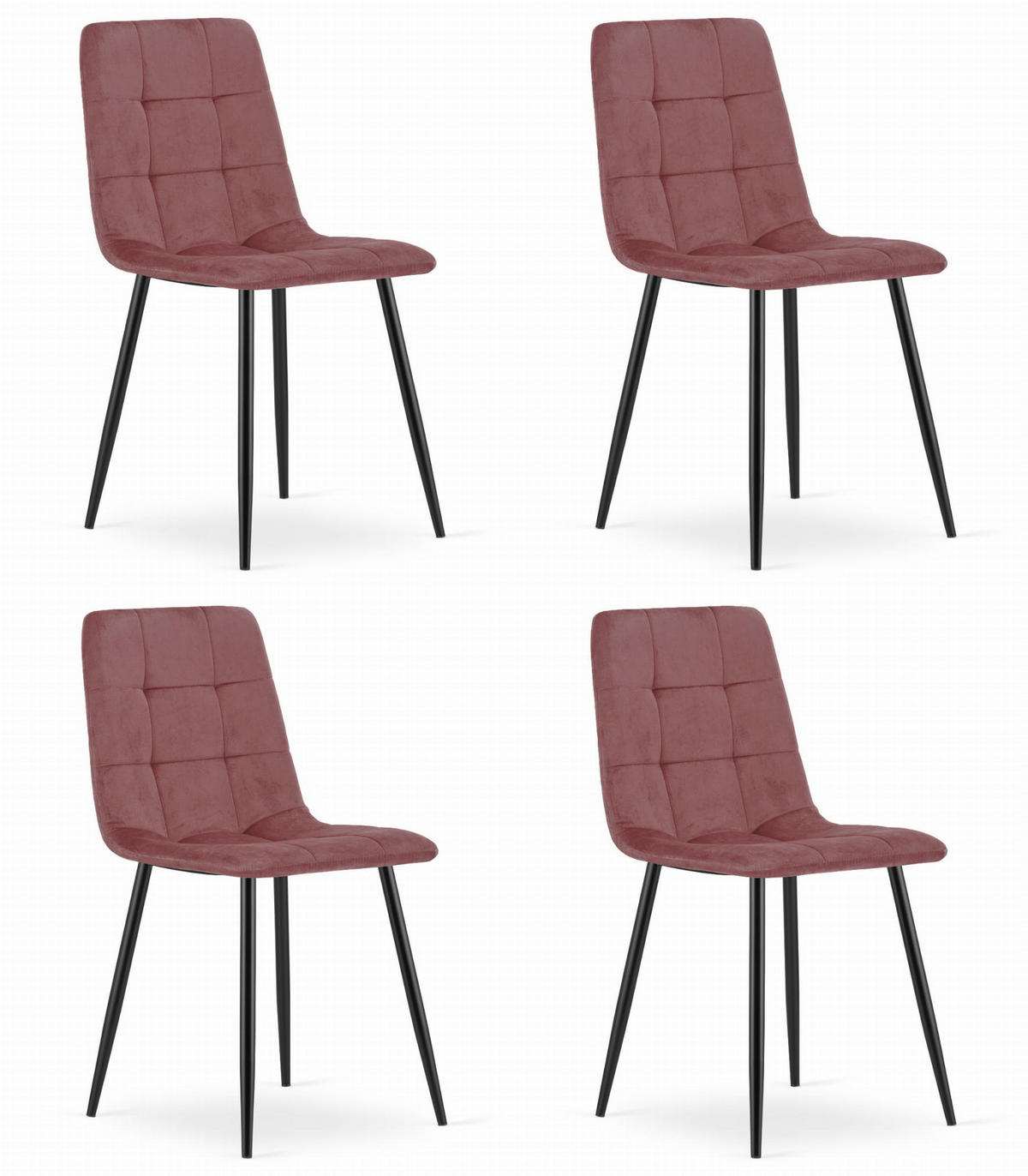 ESSZIMMERSTUHL 4-er Set PYRA rosa Sitz, schwarze Beine - Pink/Schwarz, Textil (45/87/50.5cm) - Valora