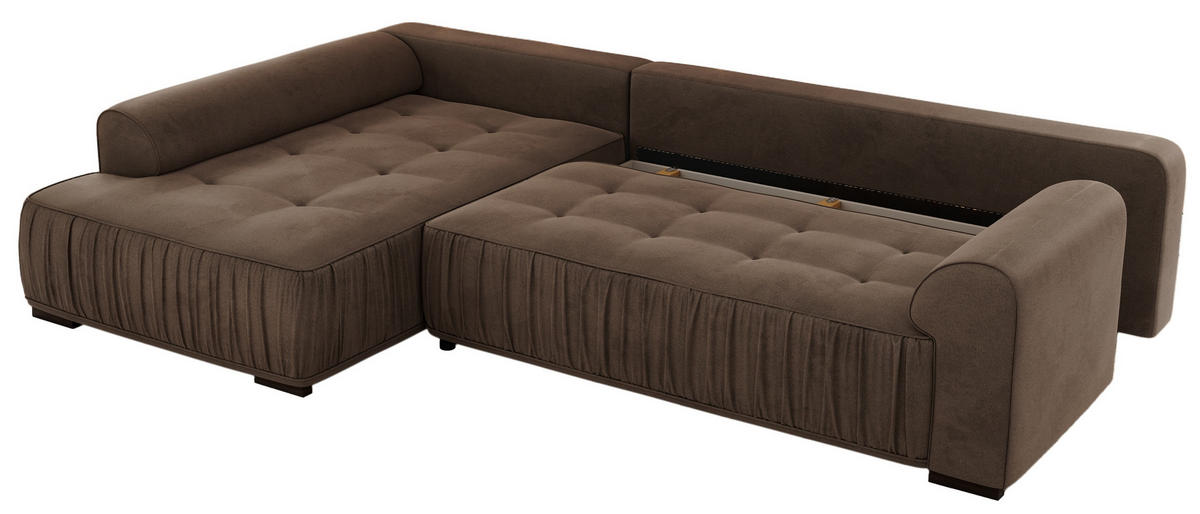 ECKSOFA ORTA Braun Velvet - Links - Schwarz/Braun, Textil (325/200cm) - MKS