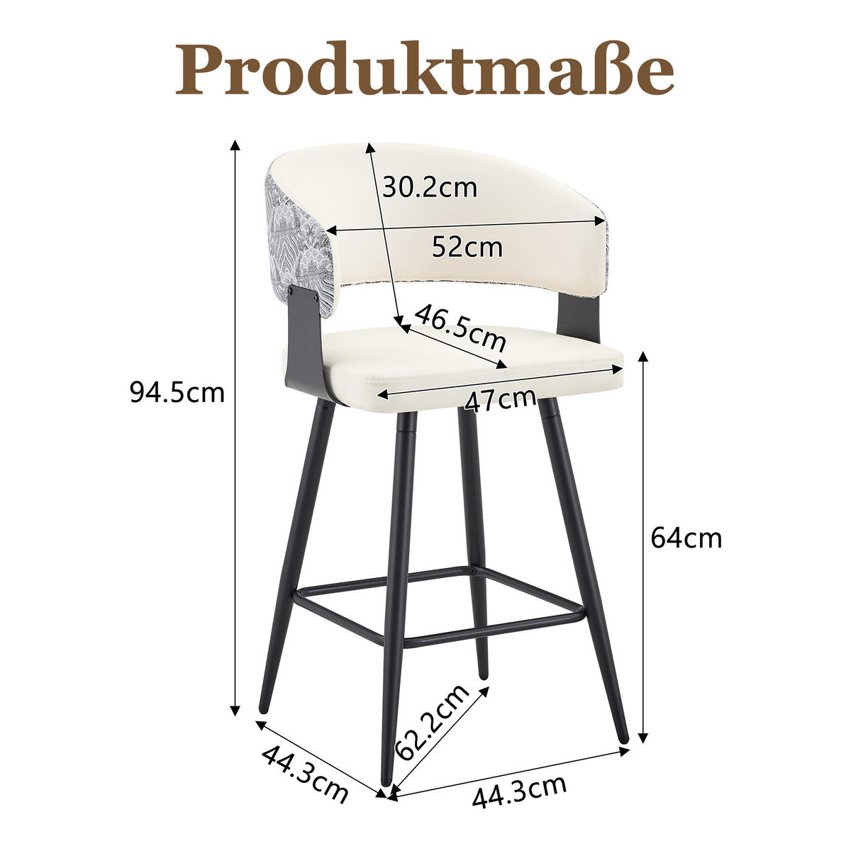 BARHOCKER DE-36674 2er Set mit PU-Bezug und Metallgestell Creme - Creme, Metall (47/94.5/46cm) - ComfortXL