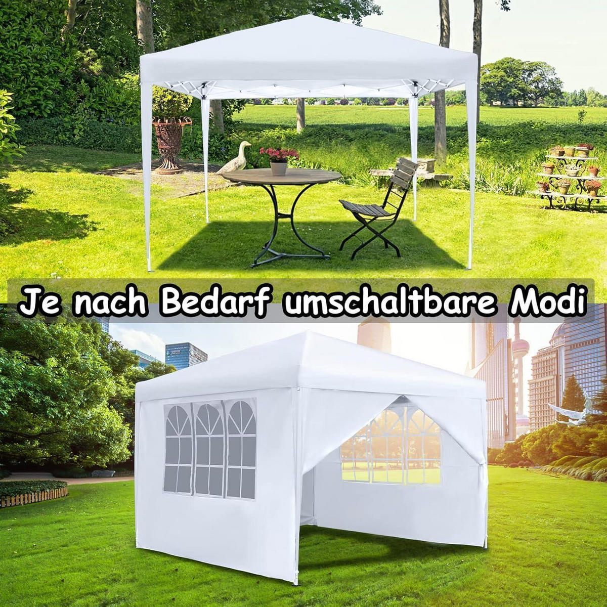 FALTPAVILLON 2,5 x 2,5 m mit Seitenteilen und Fenstern Weiß - Weiß, Textil (250/260/250cm)
