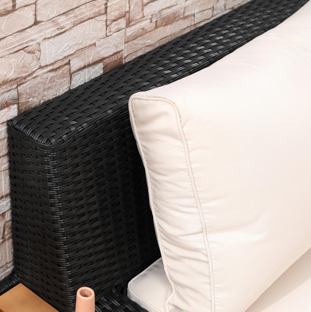 GARTEN-LOUNGE-SET 165/84/73 cm mit Ablagen, Beistelltisch und Sitzkissen aus Polyester, Schwarz - Schwarz, Kunststoff - Redom