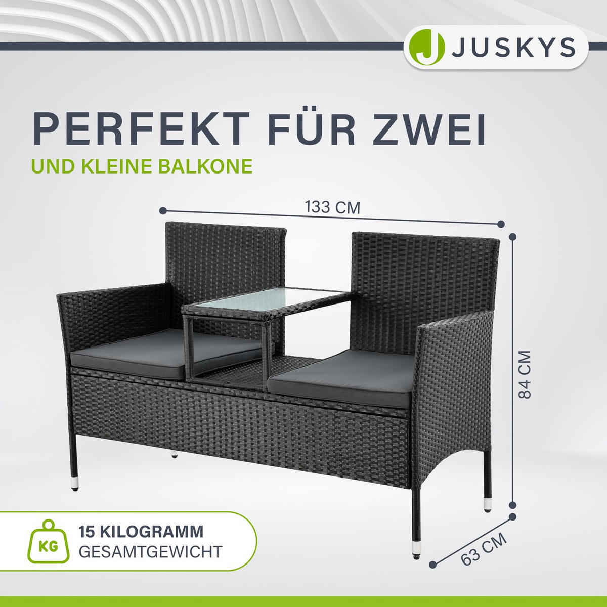 GARTENBANK Monaco grau-meliert - Schwarz, Kunststoff/Metall (133/84/63cm) - Juskys