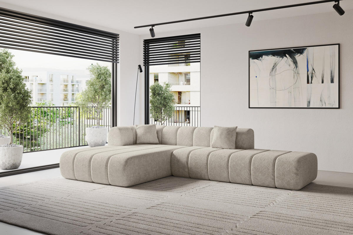 ROHOVÁ SEDAČKA s otomanem, levá BILA-L 289x176x71 Béžová Žinylka - černá/šampaňská, kompozitní dřevo/textil (176/289cm) - ALTDECOR