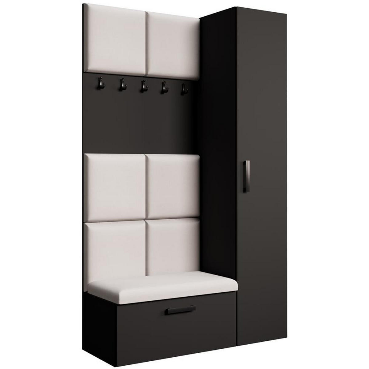GARDEROBE Margaret I+IV 121/203/43 mit gepolsterten Paneelen - Beige/Schwarz, Holzwerkstoff/Kunststoff (121/203/43cm) - Beautysofa
