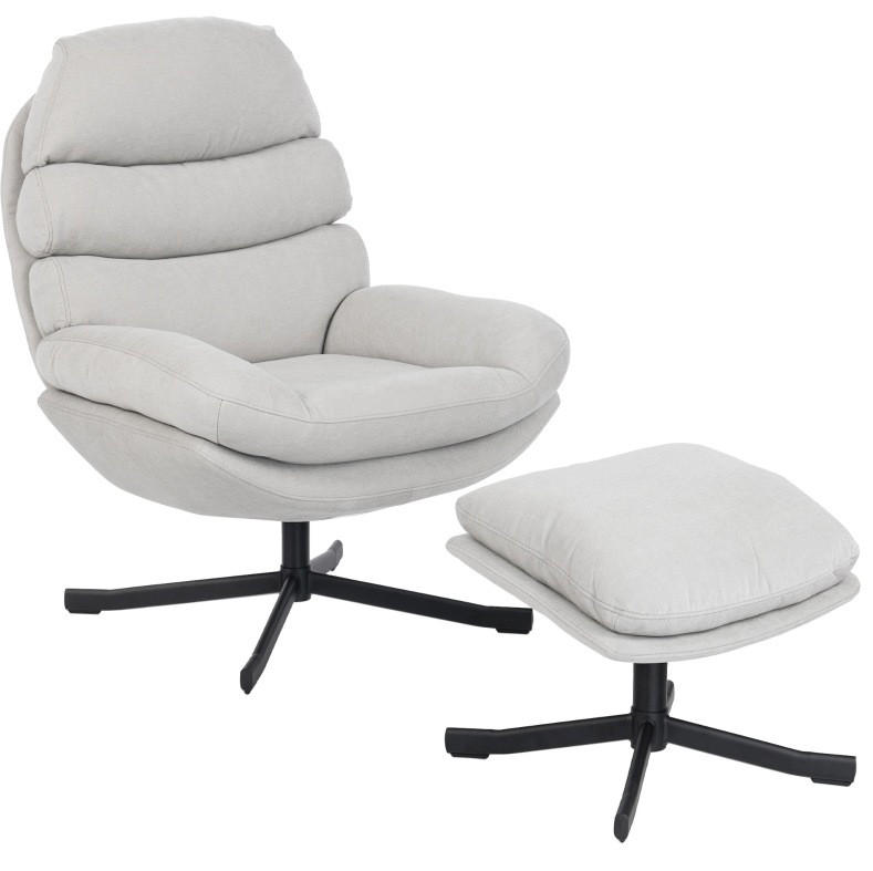 RELAXSESSEL 78/93/100 cm cremeweiß aus Polyester mit Hocker - Creme, Textil (78/100/93cm) - OKWISH