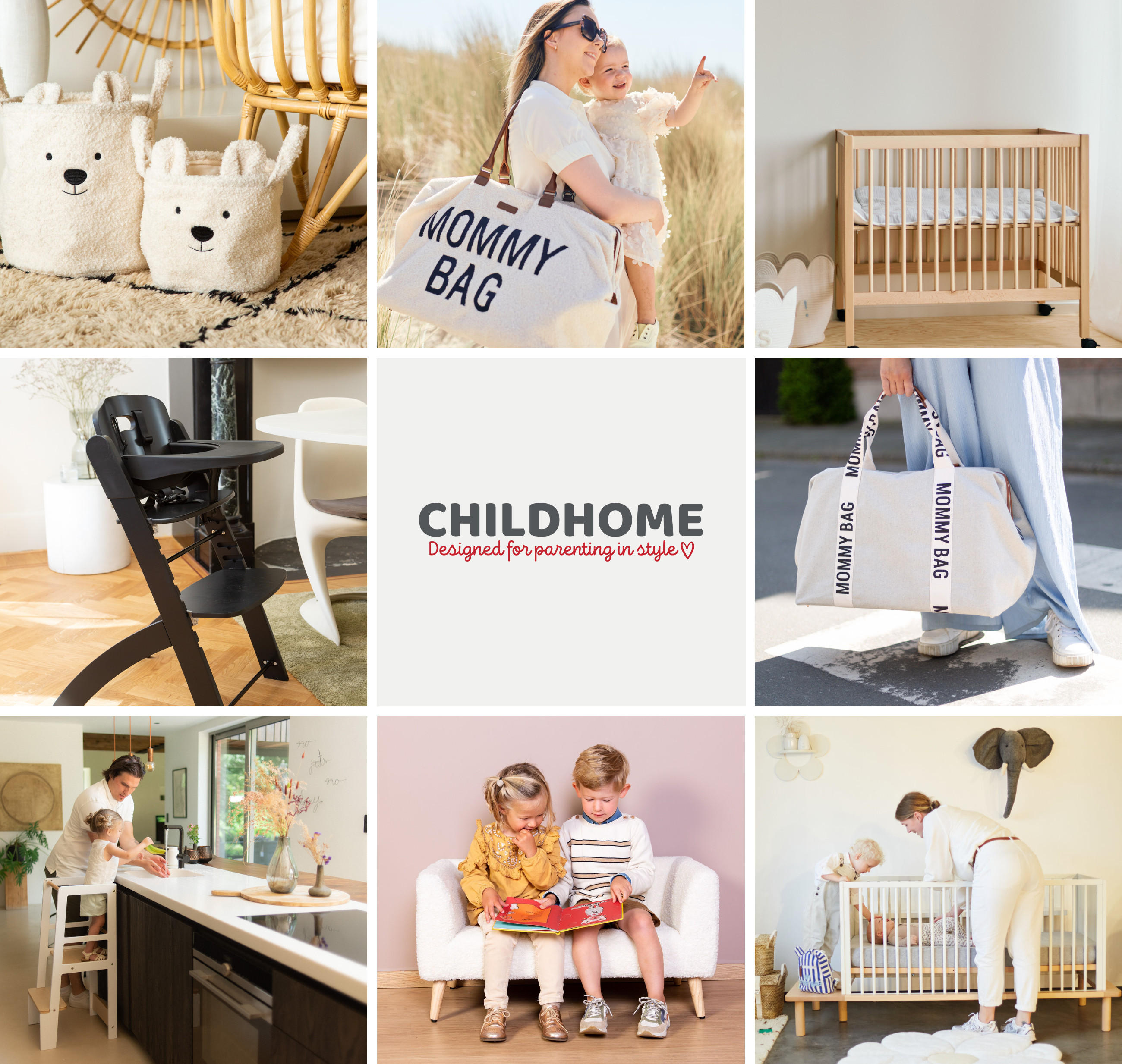 Markenlogo und Collage mit Mood Product Images der Marke CHILDHOME