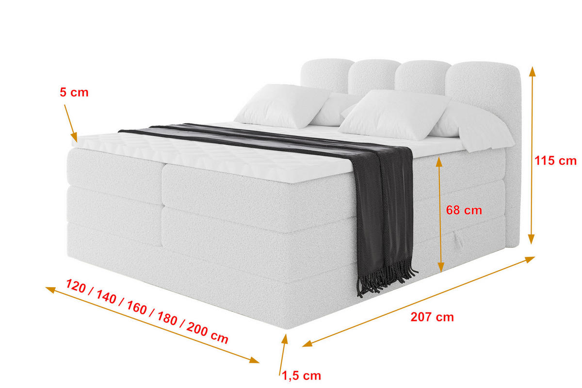 BOXBETT mit Matratze H3|H4 - NINA KING - 160x200 cm - Weiß - Weiß, Holzwerkstoff (160/200cm) - ALTDECOR