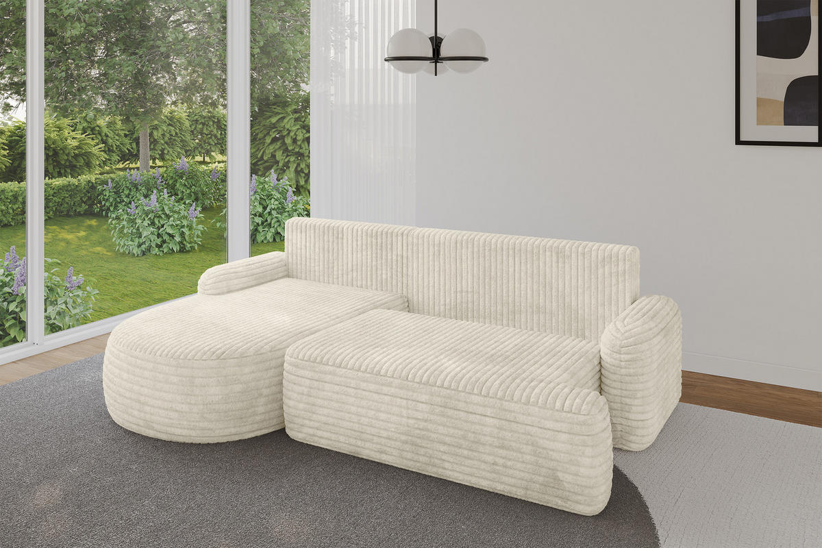 ECKSOFA mit Schlaffunktion und Bettkasten LIRA-L - 264x172x89 Creme - Ecru, Holzwerkstoff/Textil (264/172cm) - ALTDECOR