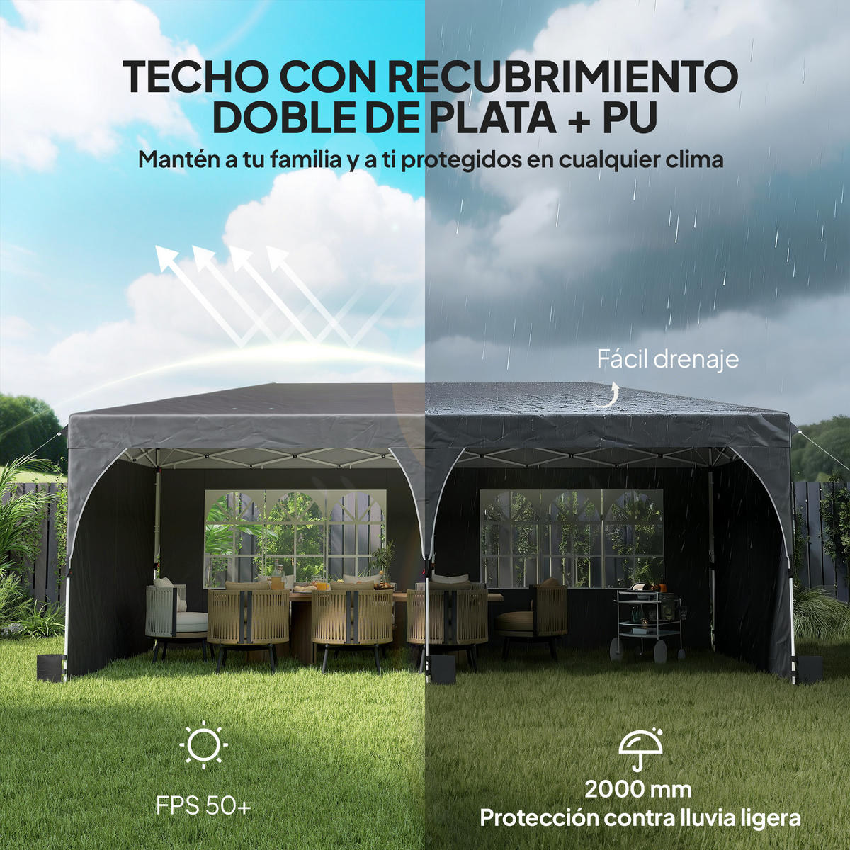 POP-UP-FALTZELT, 6×3m, hellgrau - Schwarz, Textil (300/275/595cm) - Vallsero
