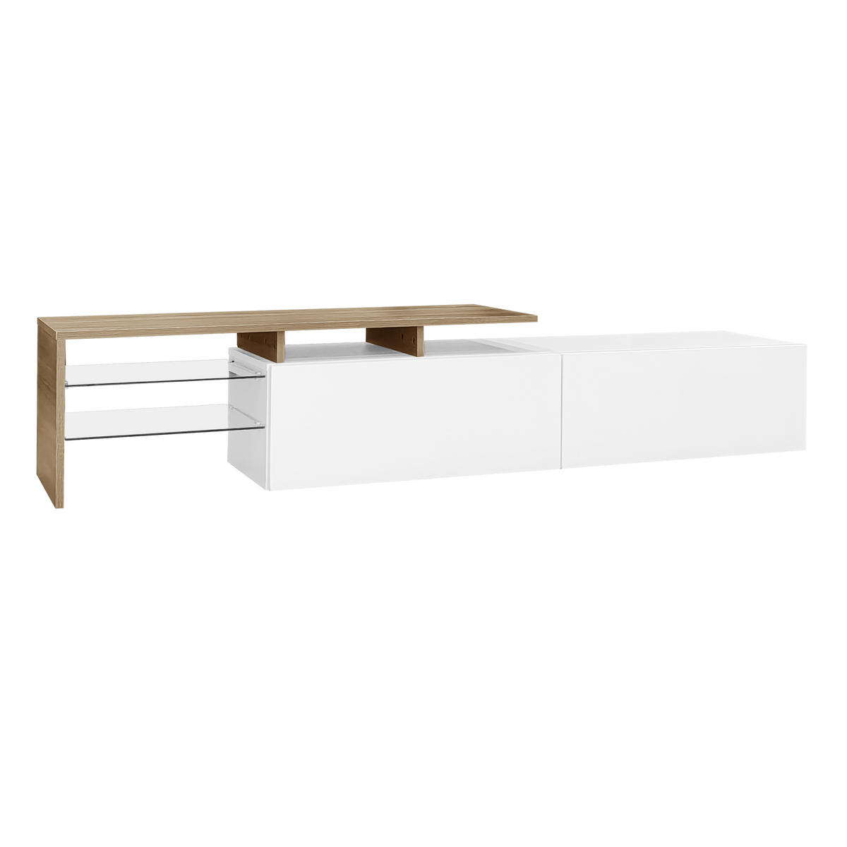 TV-ELEMENT170X33X33,5CM HochglanzWeiß mit LEDBeleuchtung und Glasböden - Naturfarben, Holz (42.19/18.42/143cm) - Raelunyi