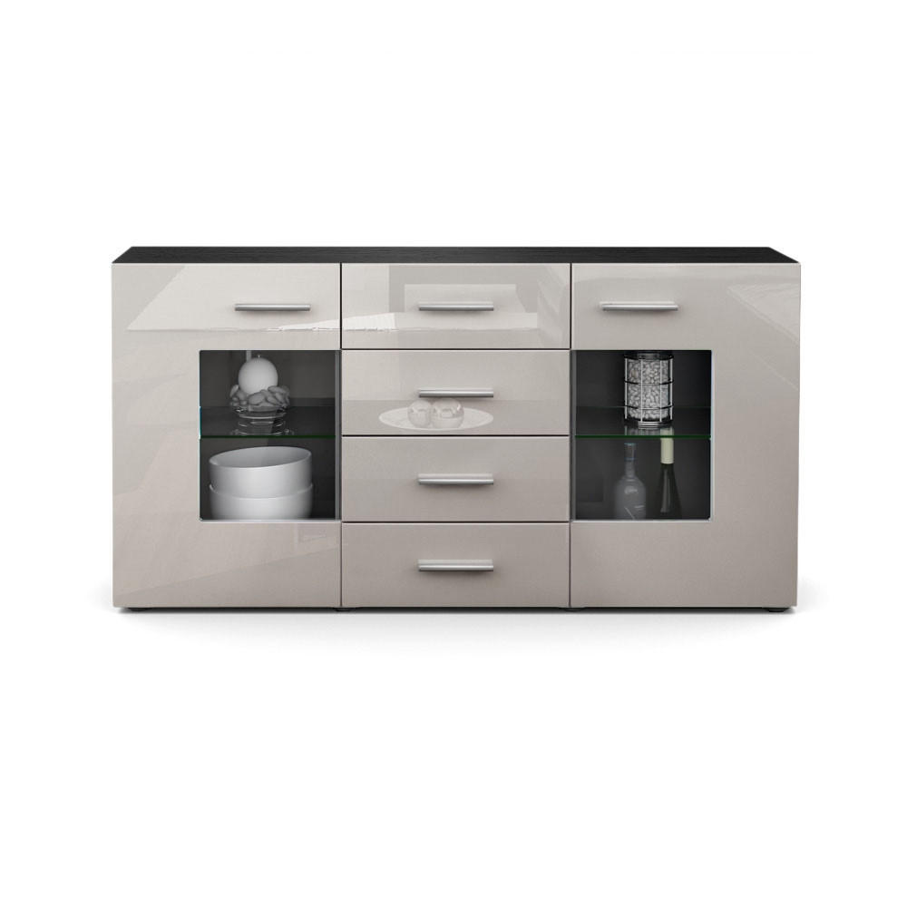 SIDEBOARD Noah Sandgrau Hochglanz - Sandfarben, Holzwerkstoff (139/72/35cm) - Vladon