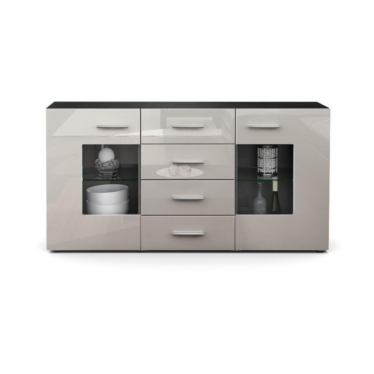 SIDEBOARD Noah Sandgrau Hochglanz - Sandfarben, Holzwerkstoff (139/72/35cm) - Vladon