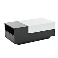 COUCHTISCH DE-37107 mit Schiebeplatte und 2 Schubladen Schwarz/Weiß - Schwarz/Weiß, Holzwerkstoff (100/50/38cm) - ComfortXL
