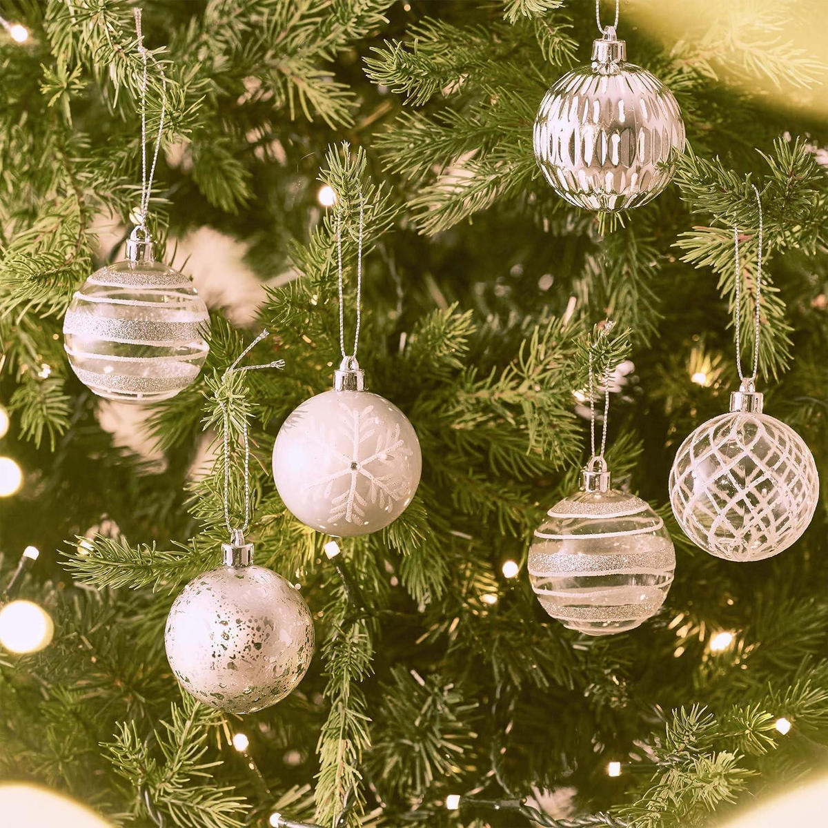 CHRISTBAUMKUGELN 12-teiliges Set 6 cm Transparent Silber Weiß - Silberfarben, Kunststoff (6/6/6cm)