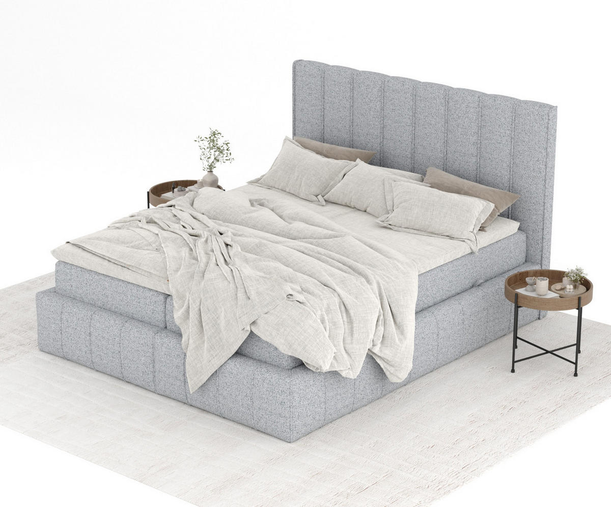 BOXBETT Moretti Grau 180/200 cm mit Matratze und Topper - Schwarz/Grau, Holz/Holzwerkstoff (180/200cm) - Maison de Reve