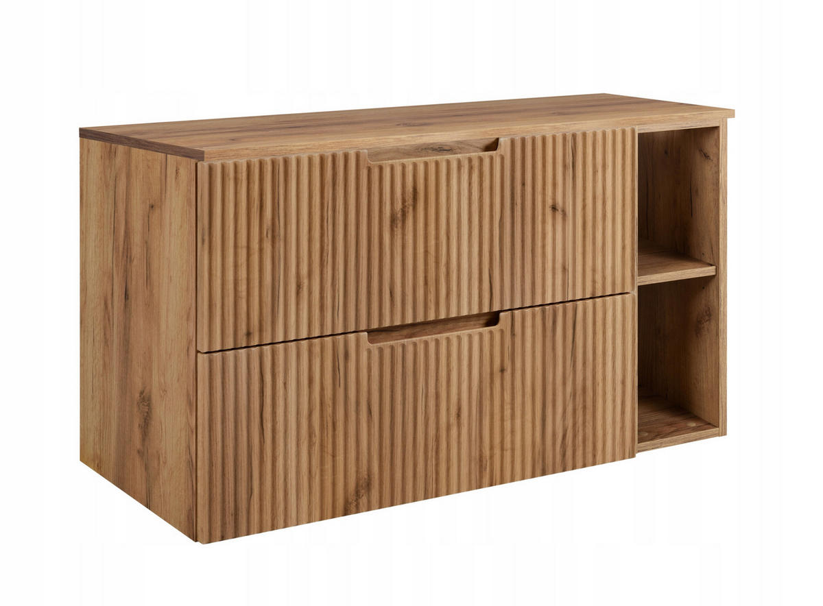 WASCHBECKUNTERSCHRANK VENA 80 cm mit Arbeitsplatte Farbe: Eichen Craft mit einem Regal Gerillte Vorderseite Eichen Craft - Eichefarben, Holzwerkstoff (80/58/46cm) - Rodan