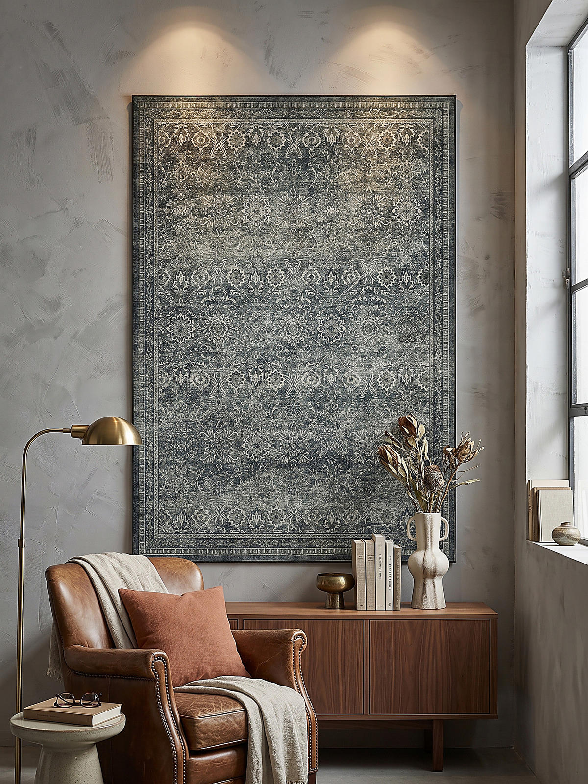 TEPPICH Kurzflor, waschbar, mit floralen Ornamenten, VERNANTE in Grün-Grau, 120 x 170 cm - Grün, Textil (120/170cm) - KADIMA DESIGN