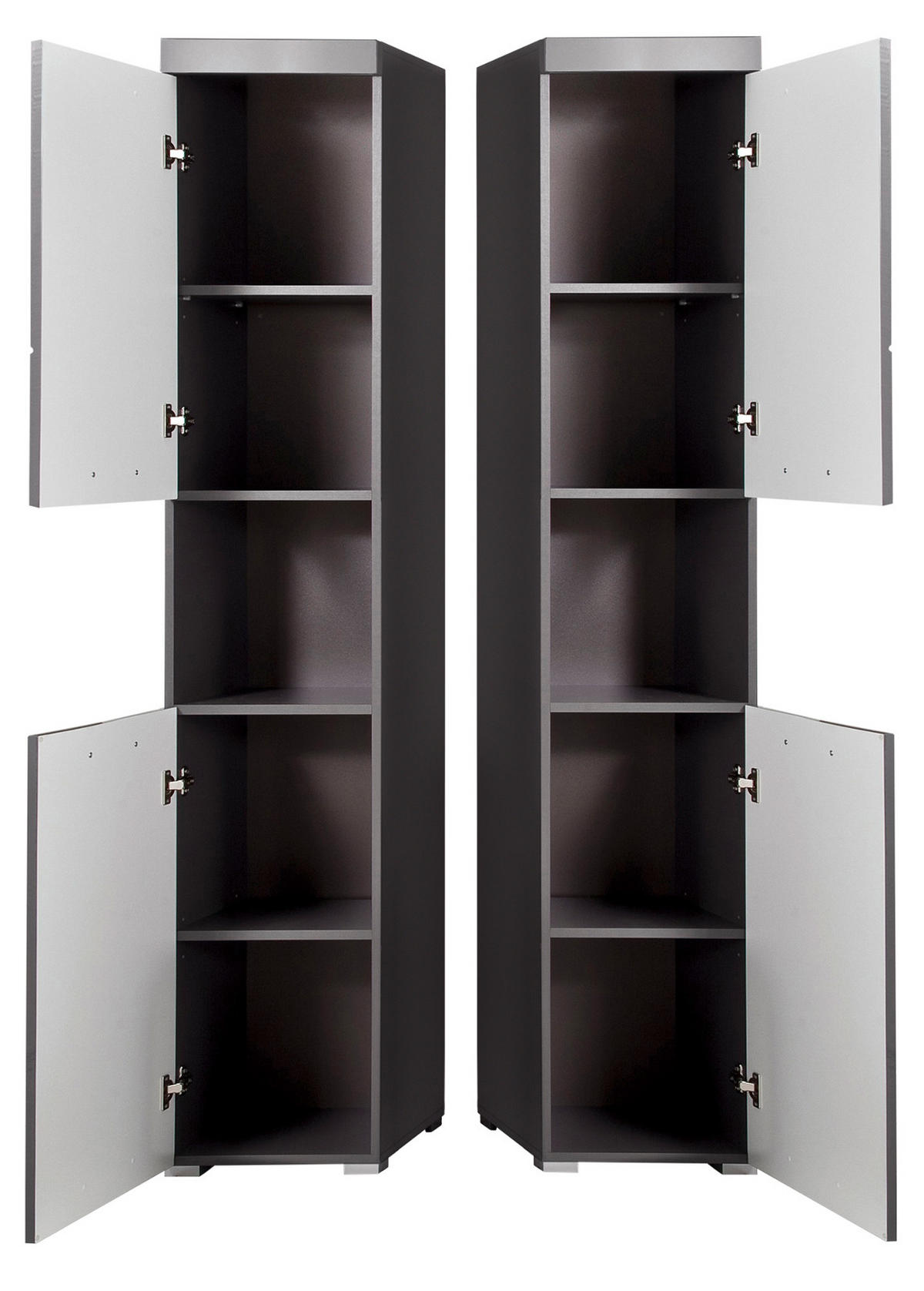 HOCHSCHRANK grau Hochglanz 37 x 190 cm, Badschrank 2-türig - Grau, Holzwerkstoff/Kunststoff (37/190/31cm) - Top.Furn