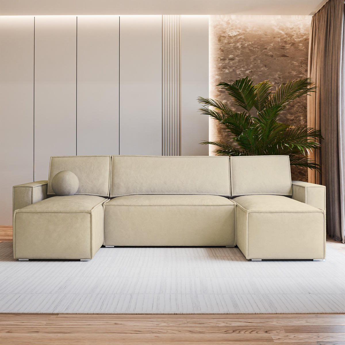 ROHOVÁ SEDAČKA PESANO krémová - šedá/krémová, dřevo/textil (306/140cm) - MASSENO